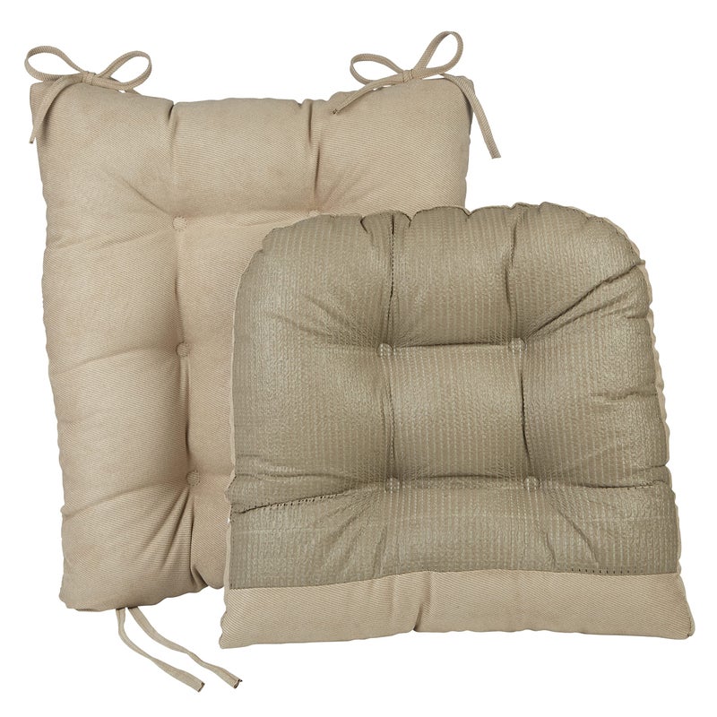 Klear Vu Omega Non-Slip Rocking Chair Cushion Set, Assembled in USA, Thick Padding & Tufted Design, Includes Seat Pad & Back Pillow with Ties, 17x17 Inches, 2-Piece Set, Twillo Stone - Image 3